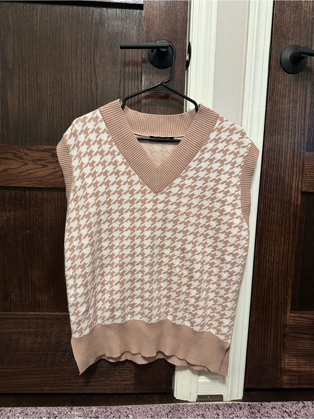 Simple Houndstooth V-Neck Sweater Vest - Blush & White
